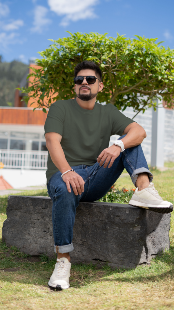 Camiseta con textura tipo waffle - Oliva