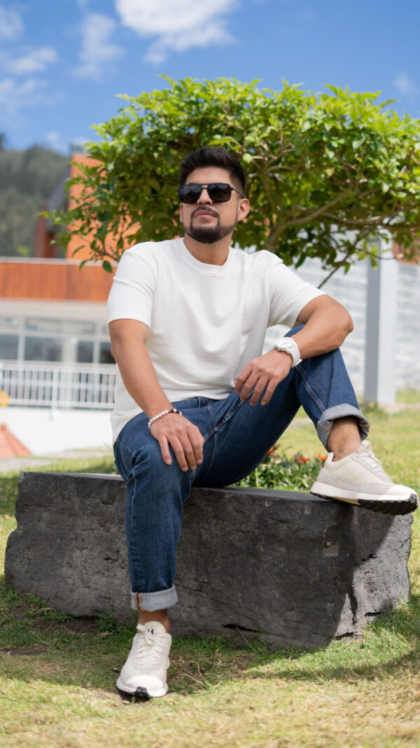 Camiseta con textura tipo waffle - Blanco