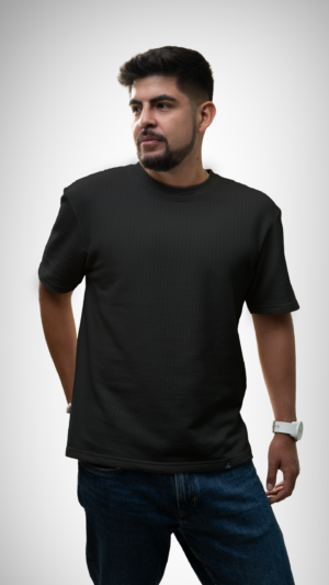 Camiseta con textura tipo waffle - Negra